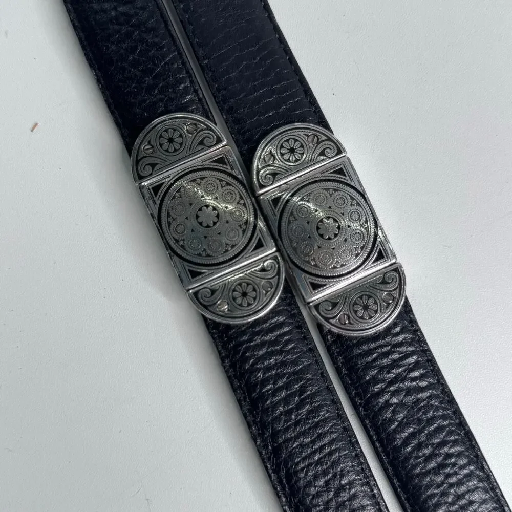 VTG Brighton Reversible Silver Buckle Croc Brown/Black  Leather Segmented M 30